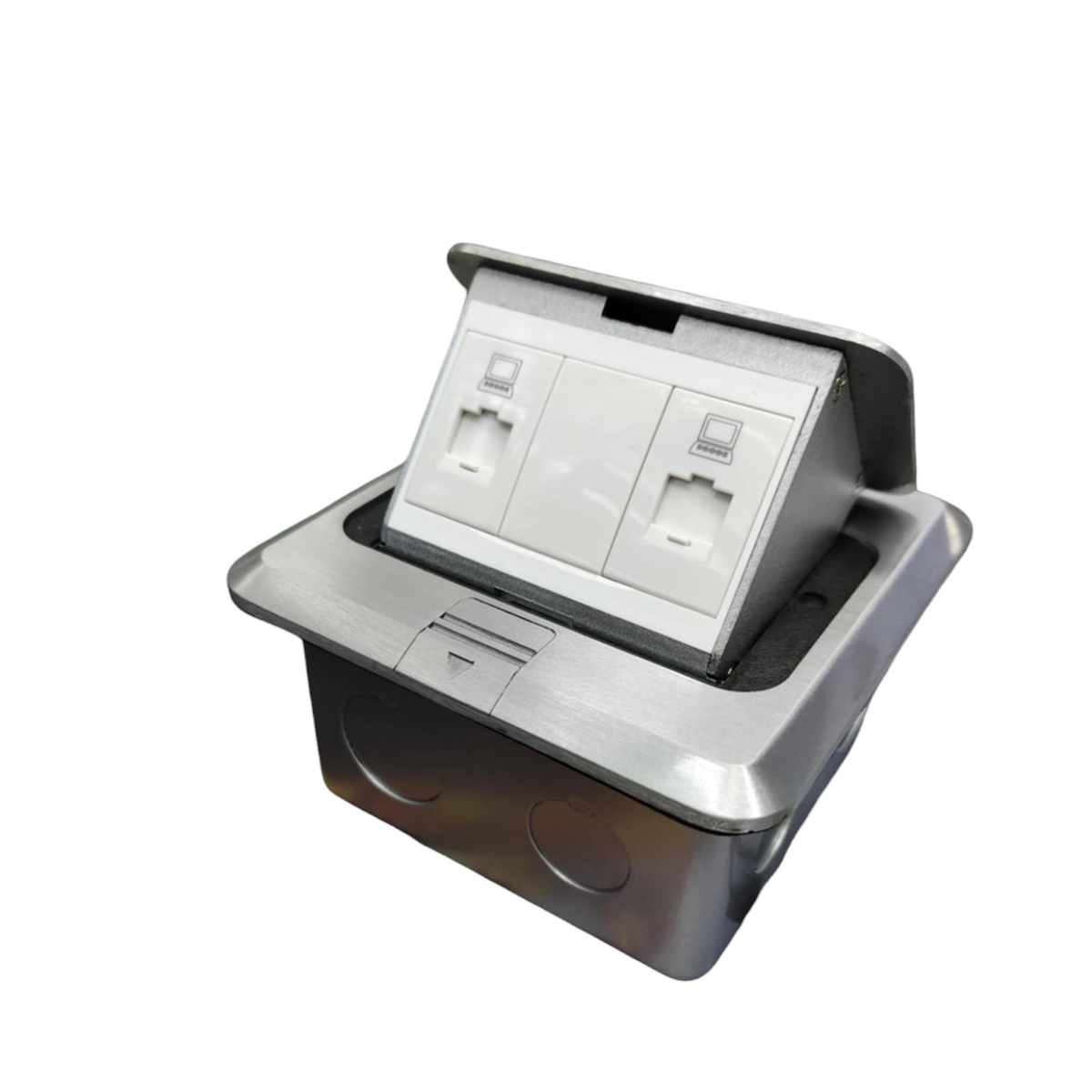 T&J Pop up 2 Gang LAN Data Outlet with stainless steel frame and dual LAN ports