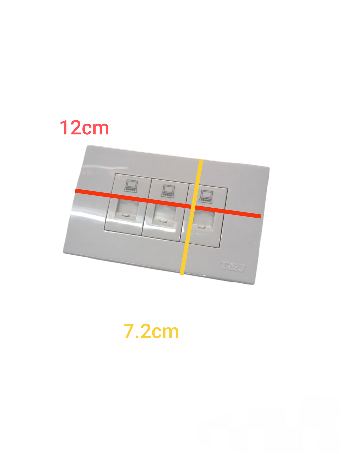 T&J 3 Gang LAN Outlet white wall plate with three LAN ports for network connectivity