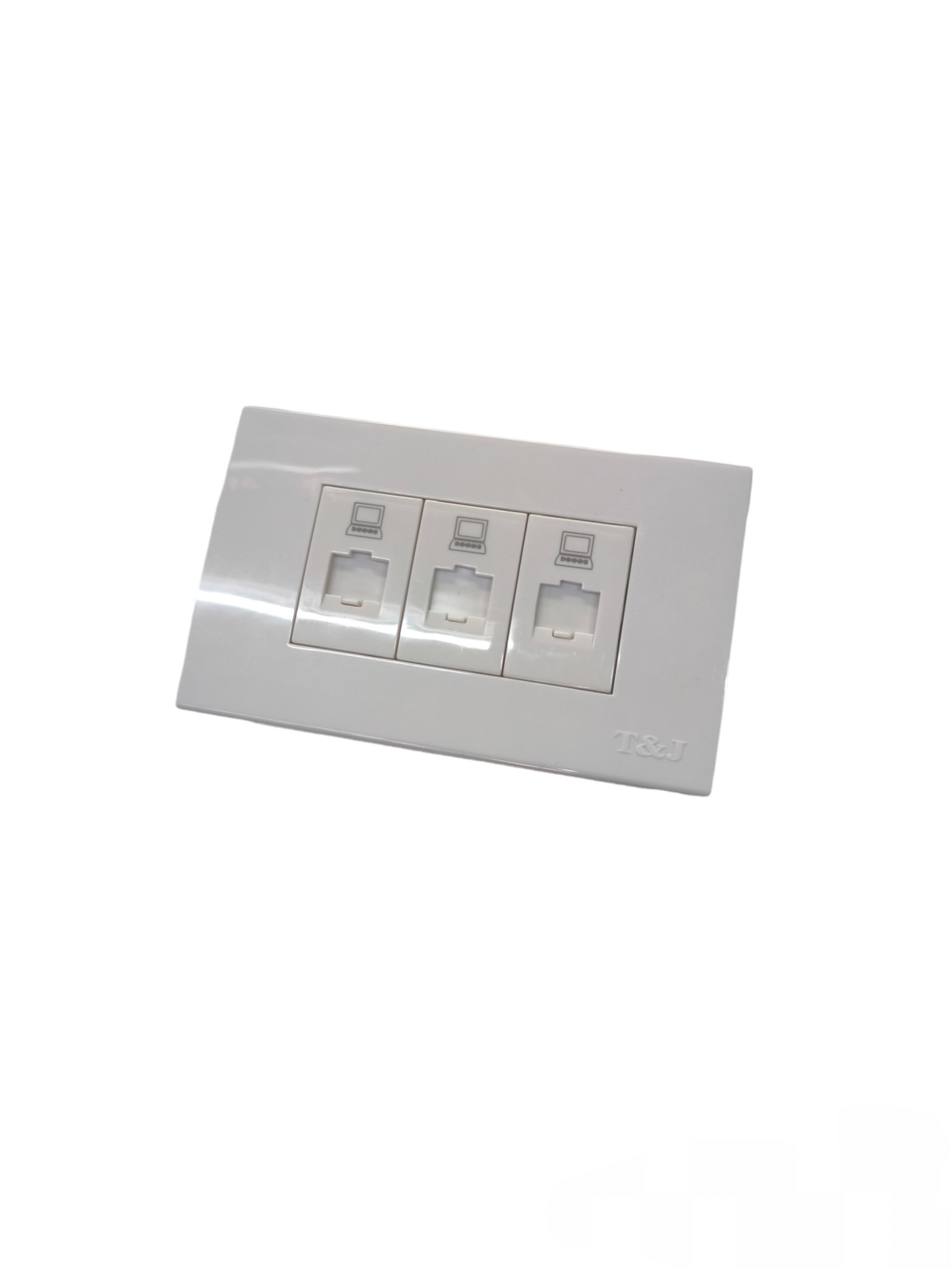 T&J 3 Gang LAN Outlet white power point with three LAN ports for network connections