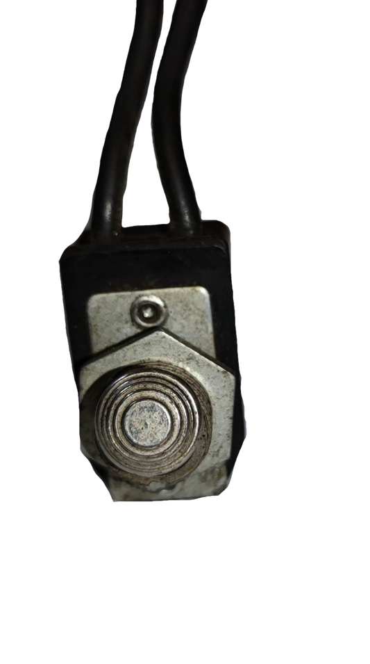 Toggle Switch 4A 250V USA with metal button and attached black wires for power control