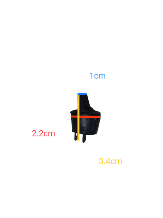 Toggle Switch Spring Return 2A 220V black compact size with dimensions 3.4 cm by 2.2 cm by 1 cm