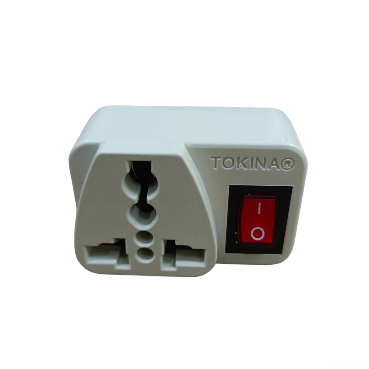 Tokina Universal Adapter With Safety Switch 6A travel adapter and converter in white with red power switch