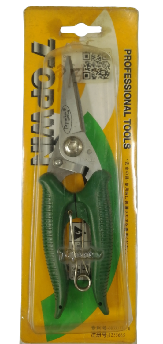 Topwin 7 Inches wire cutting scissors for electricians with green ergonomic handles in package
