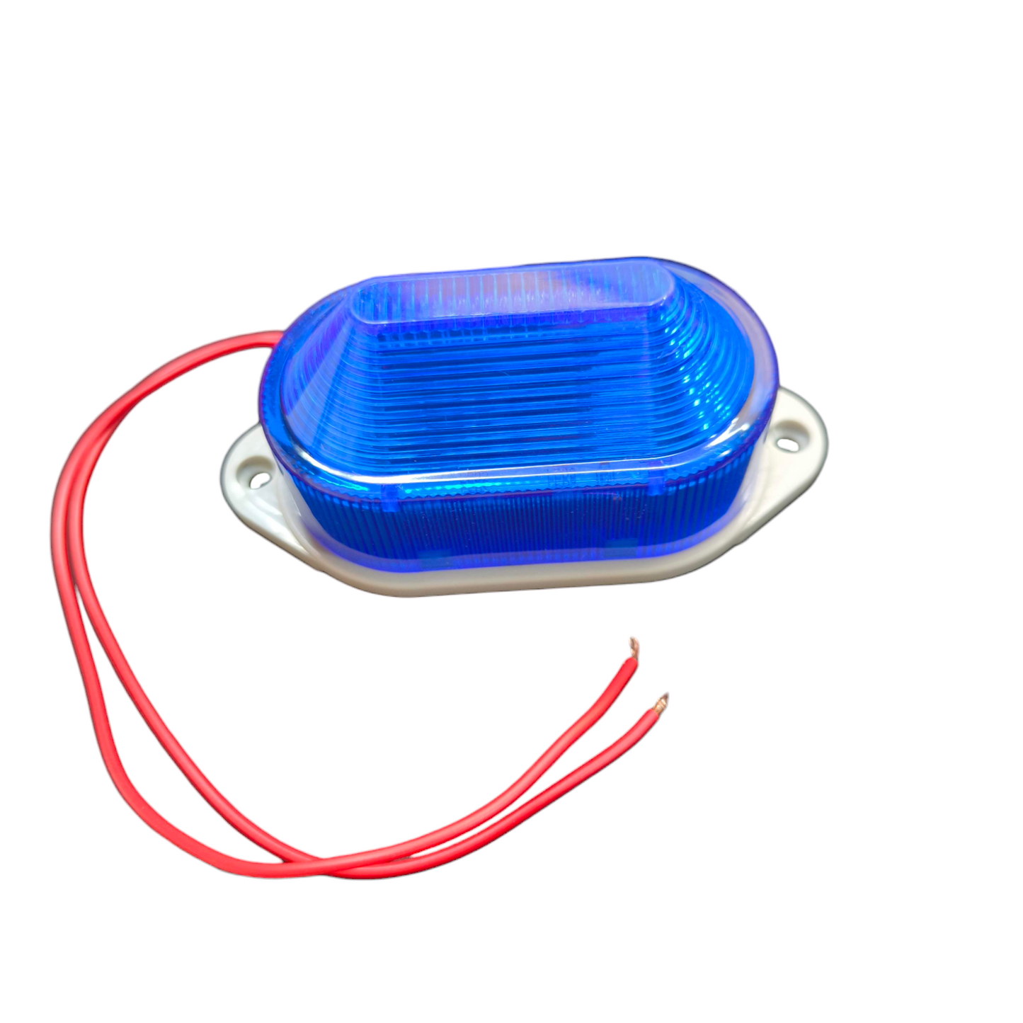 Denko Blue LED Warning Light 24V DC oval surface mount beacon with red power wires for work safety