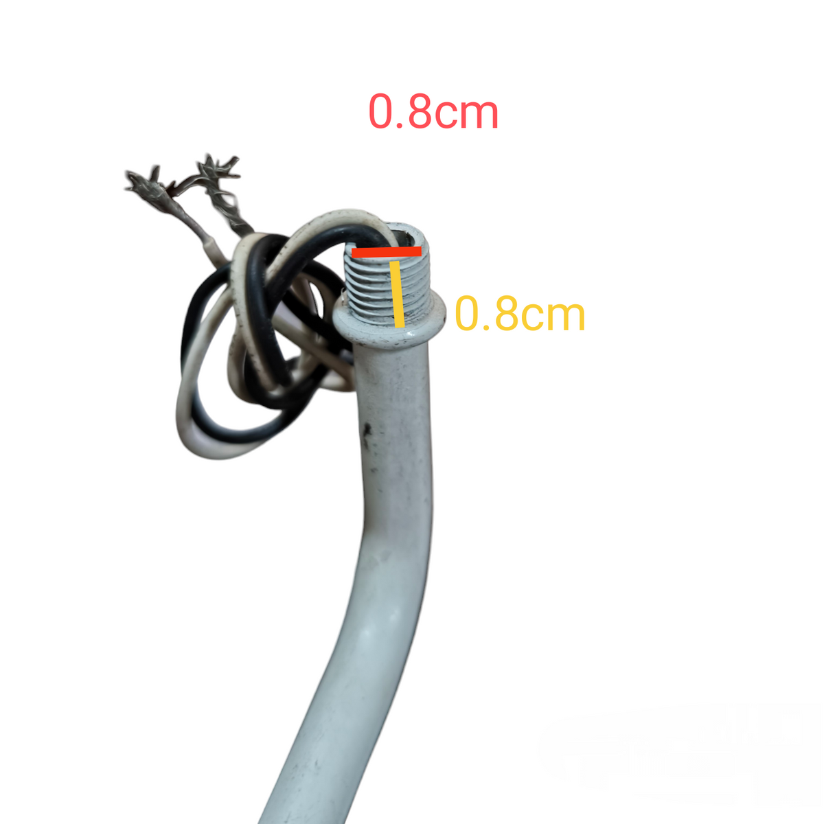 E14 porcelain socket with wire white ceramic tube lamp holder with exposed black wires and 0.8cm markings