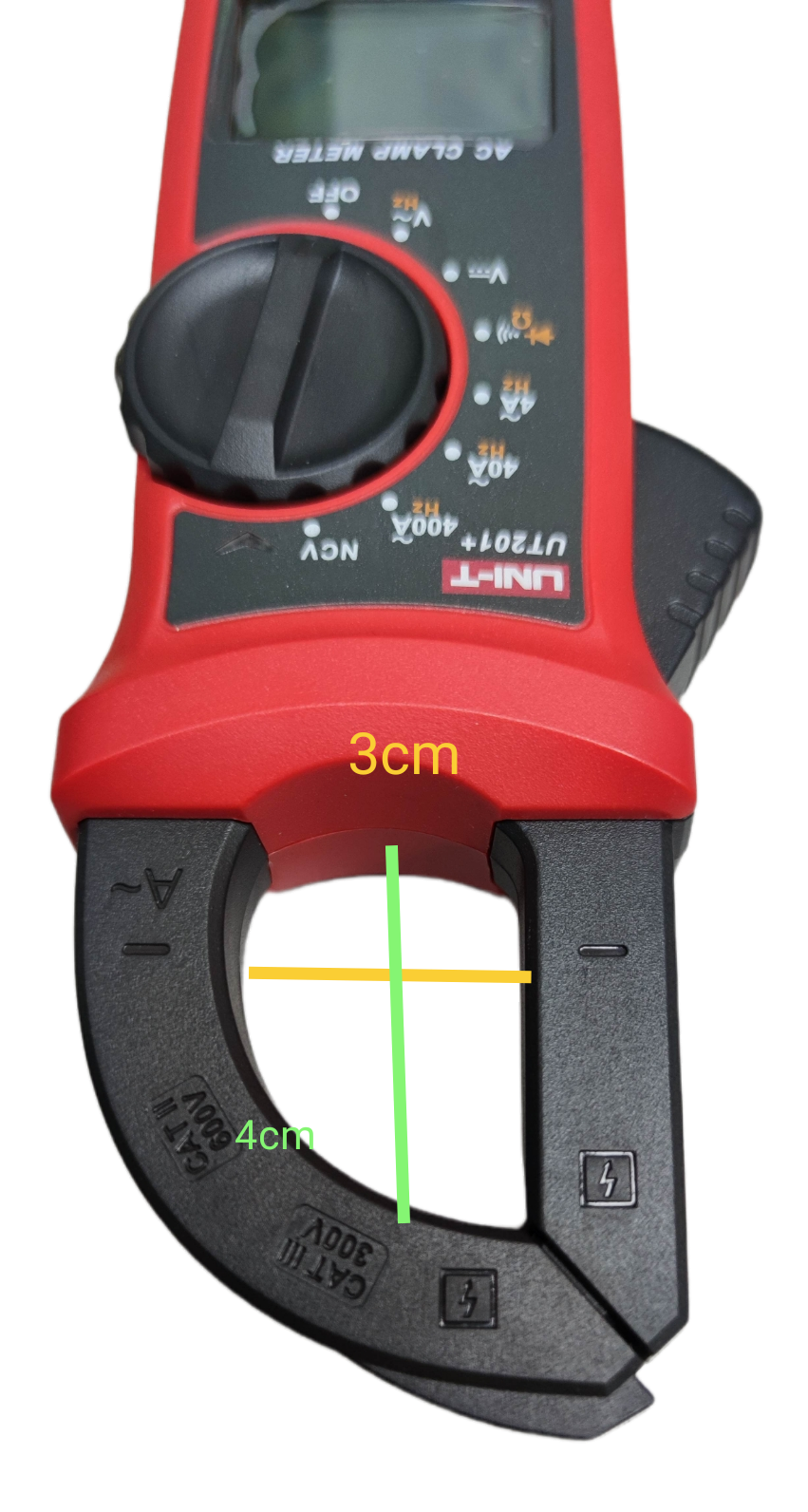 UNI-T Digital Clamp Multimeter 400A with red and black body and adjustable dial for electrical testing