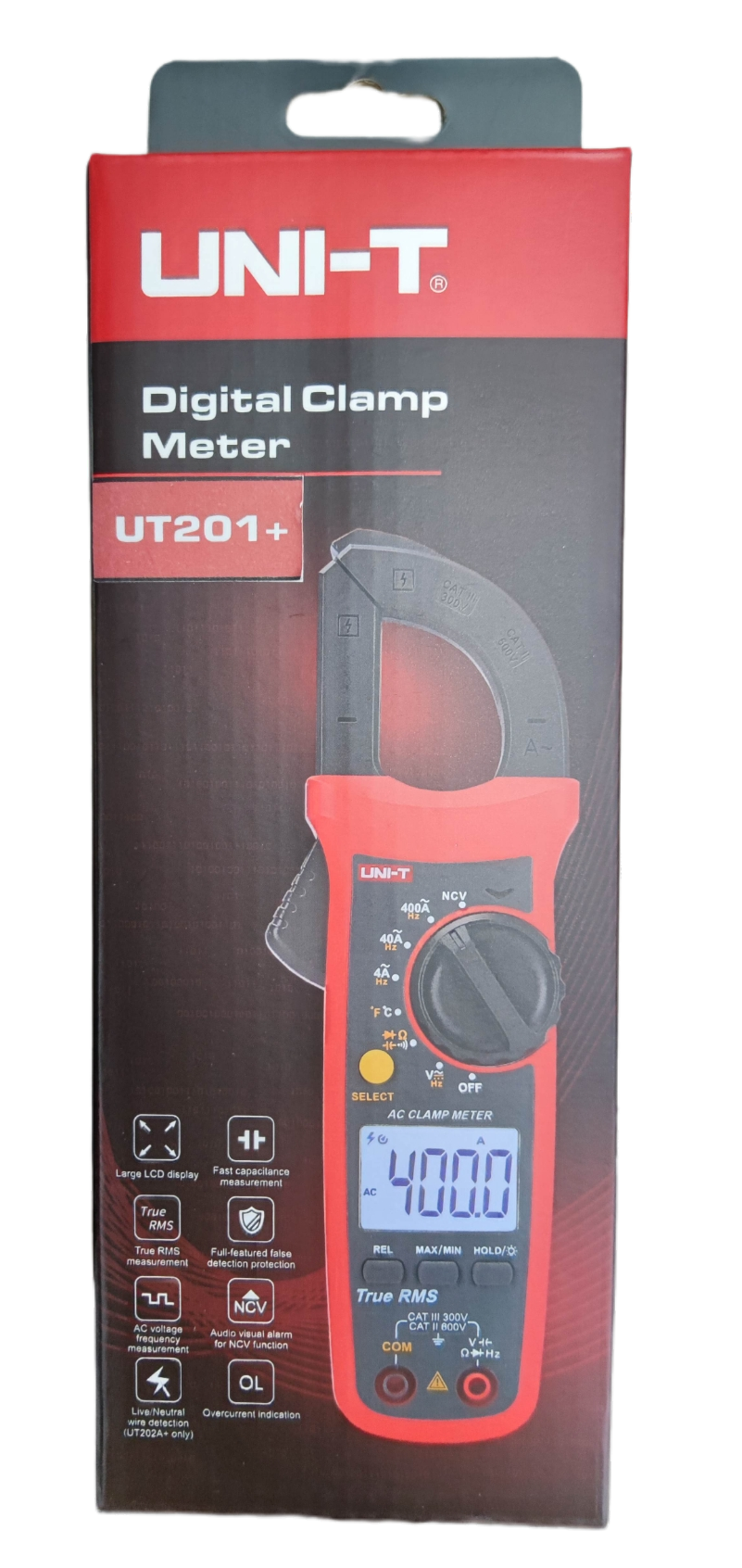 UNI-T Digital Clamp Multimeter 400A UT201 plus model in red and black for electrical testing