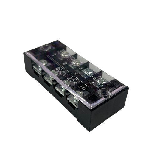 Grippes 25A 4 Pairs Terminal Block 600V screw terminal connector with clear cover and black housing