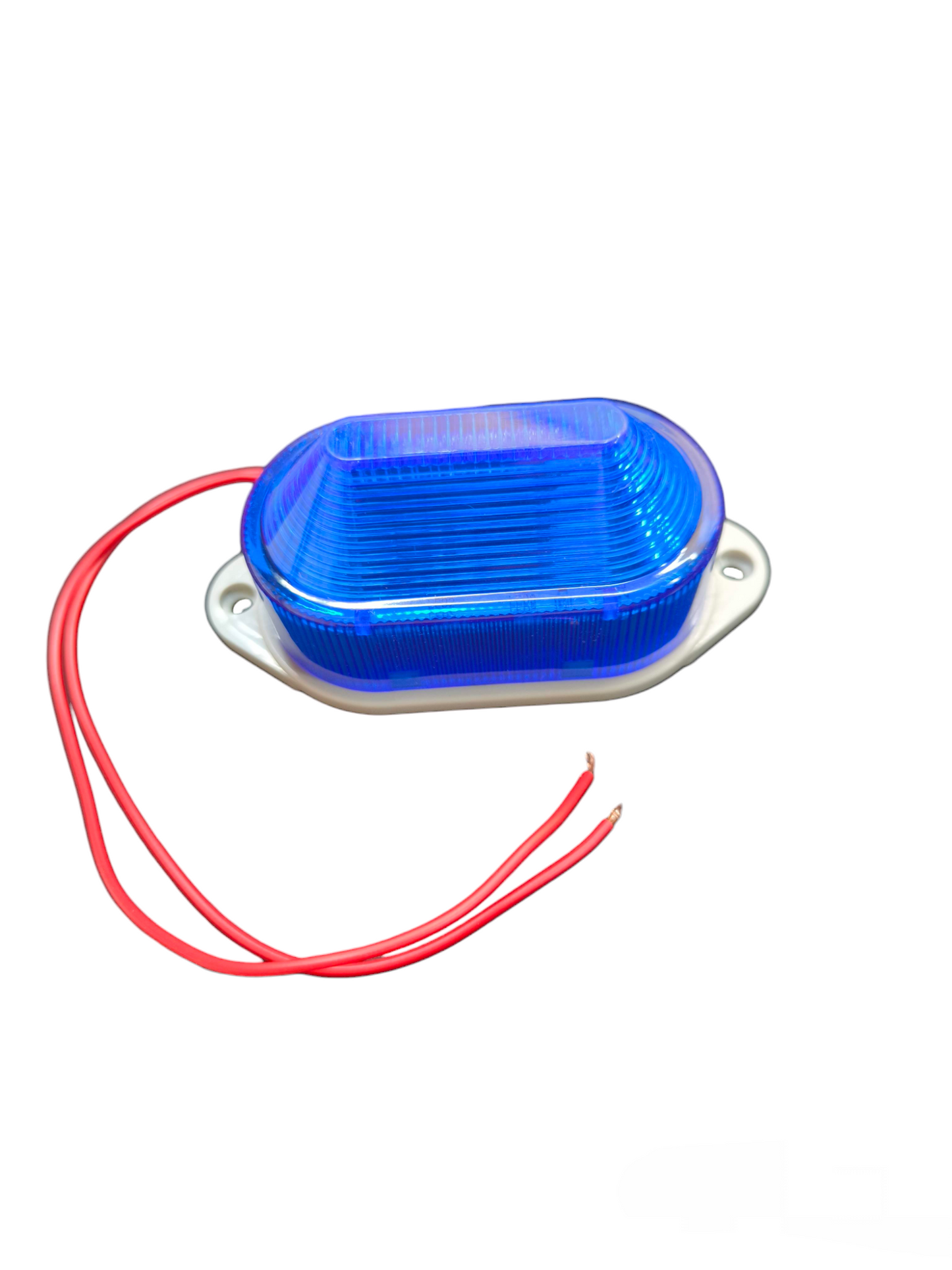 Denko Blue LED Warning Light with Siren 24V oval white base blue lens with red power wires