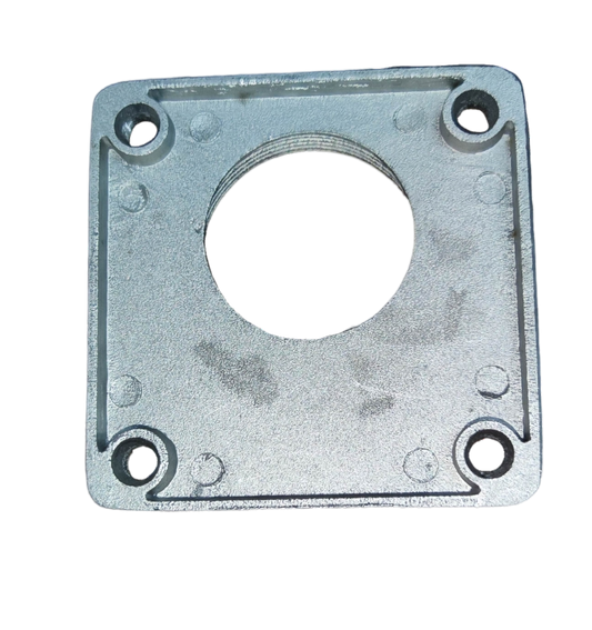 Square metal mounting plate with threaded center and four corner holes for meters industrial meter hub 1.5 inch