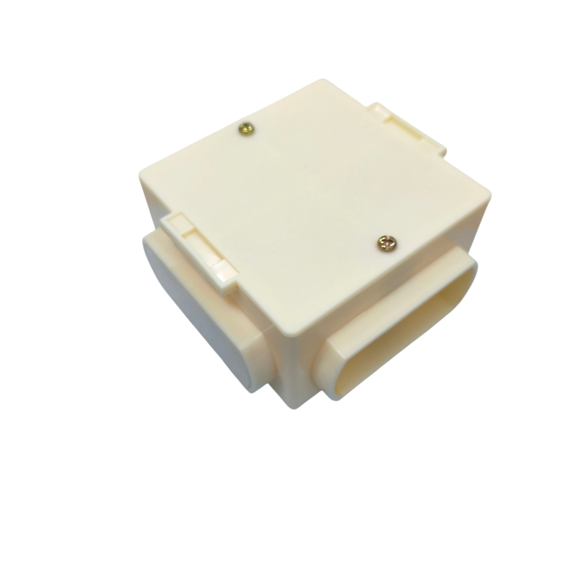 Bull white plastic electrical Junction Box and Utility Box H4 with dual rectangular conduit openings and screw secured cover