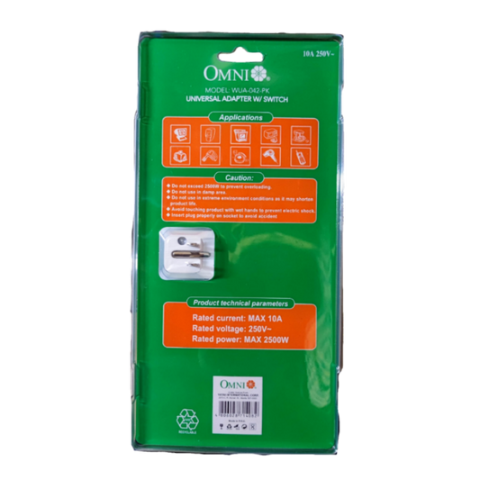 Omni 4 gang universal outlet 10A 250V power strip with safety features and switch
