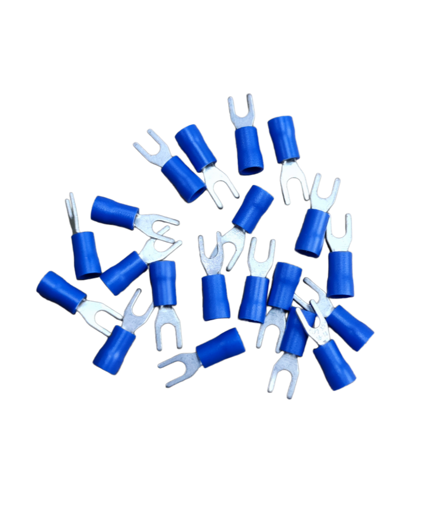 Pack of Lugs Y Type Blue Insulation 3.5mm fork terminals for secure wire connections in panels