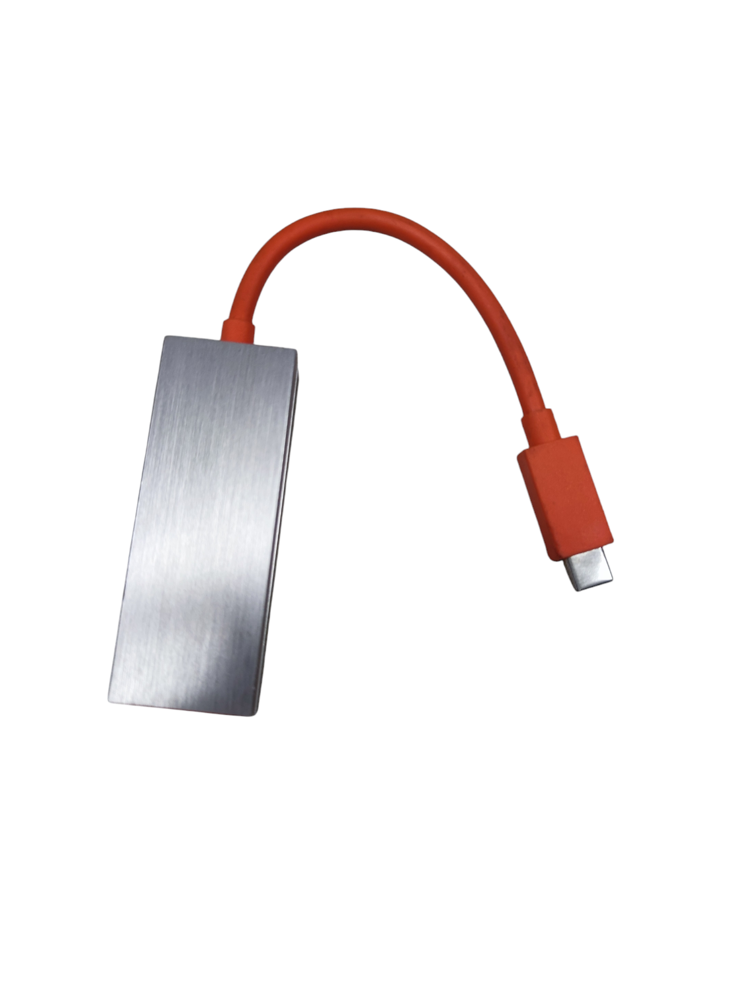 China made USB-C to HDMI Adapter 720P with red cable and silver aluminum casing USB hub