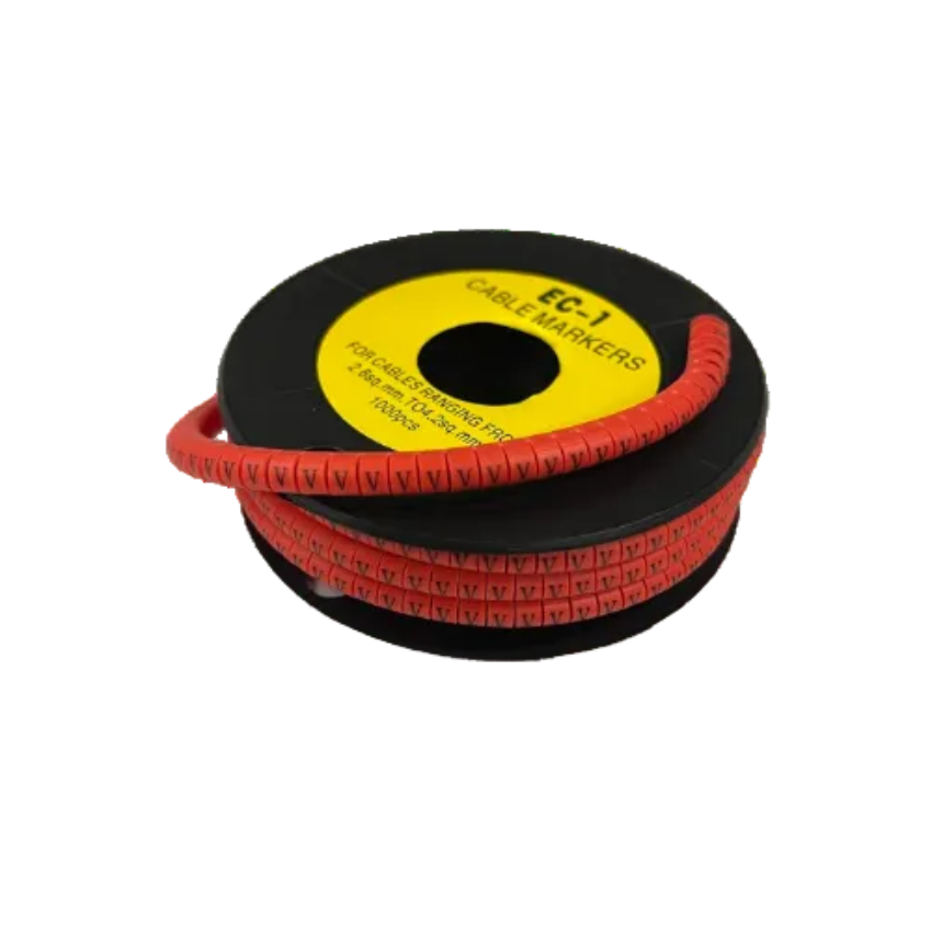 Grippes cable management V Marker Red 2.6mm to 4.2mm cable markers on a black spool