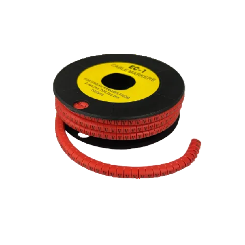 Grippes V Marker Red 2.6mm to 4.2mm cable management markers on a black spool