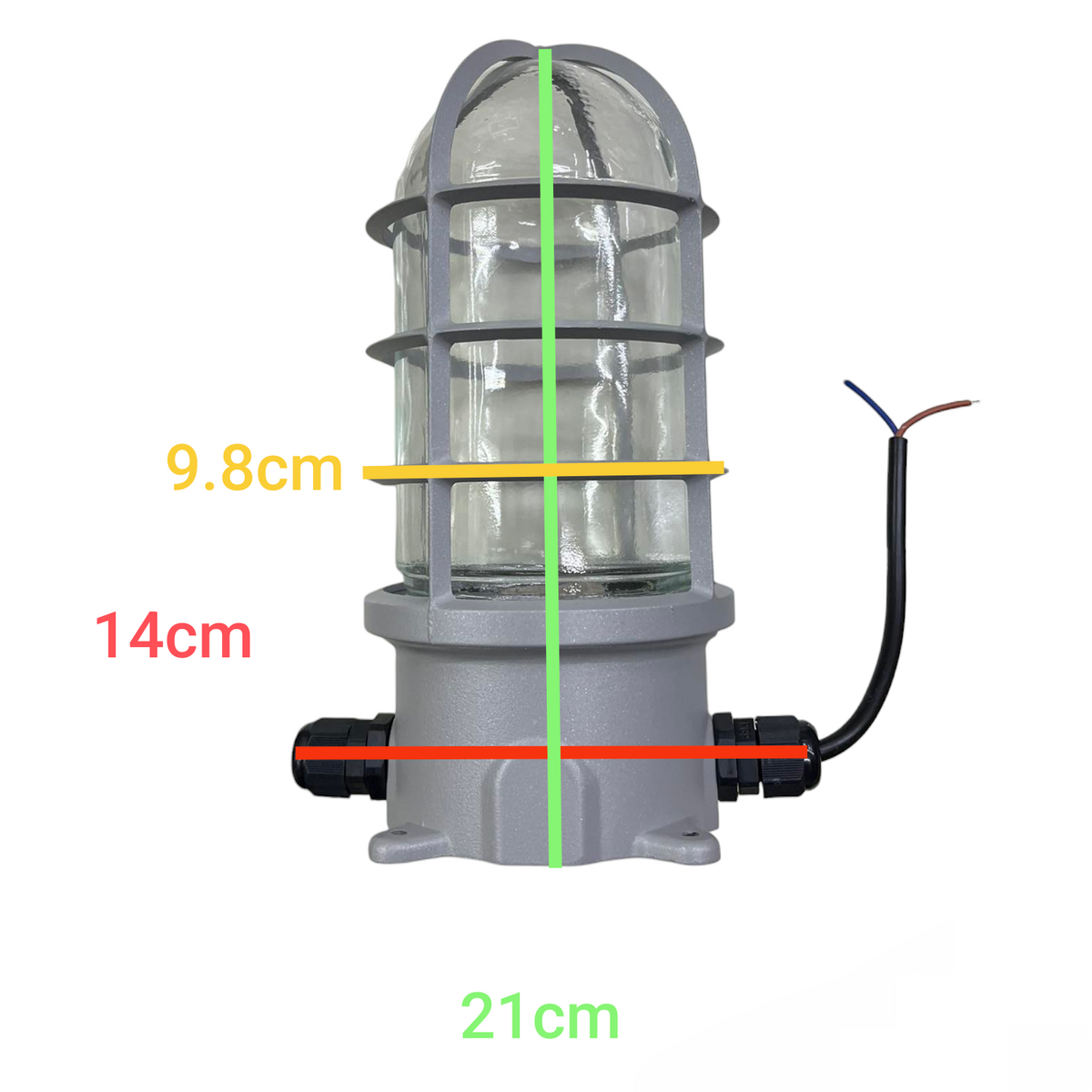 Globe Vapor Lamp Glass Clear E27 60W 220V with protective metal cage and wiring for lighting installation