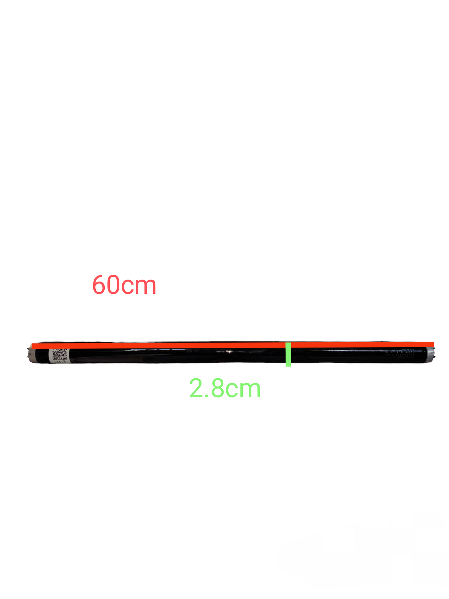 Denko 20W T10 black light fluorescent tube measuring 60cm length and 2.8cm diameter