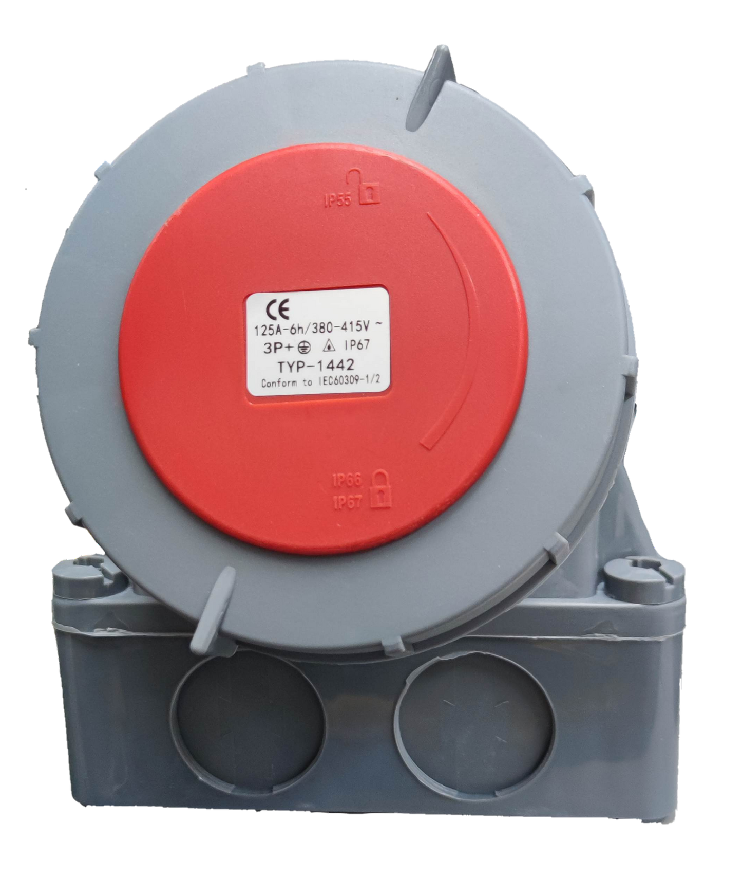 Grippes 3 pin 220V IEC6309-2 outlet with red cover and gray mounting base for electrical circuits