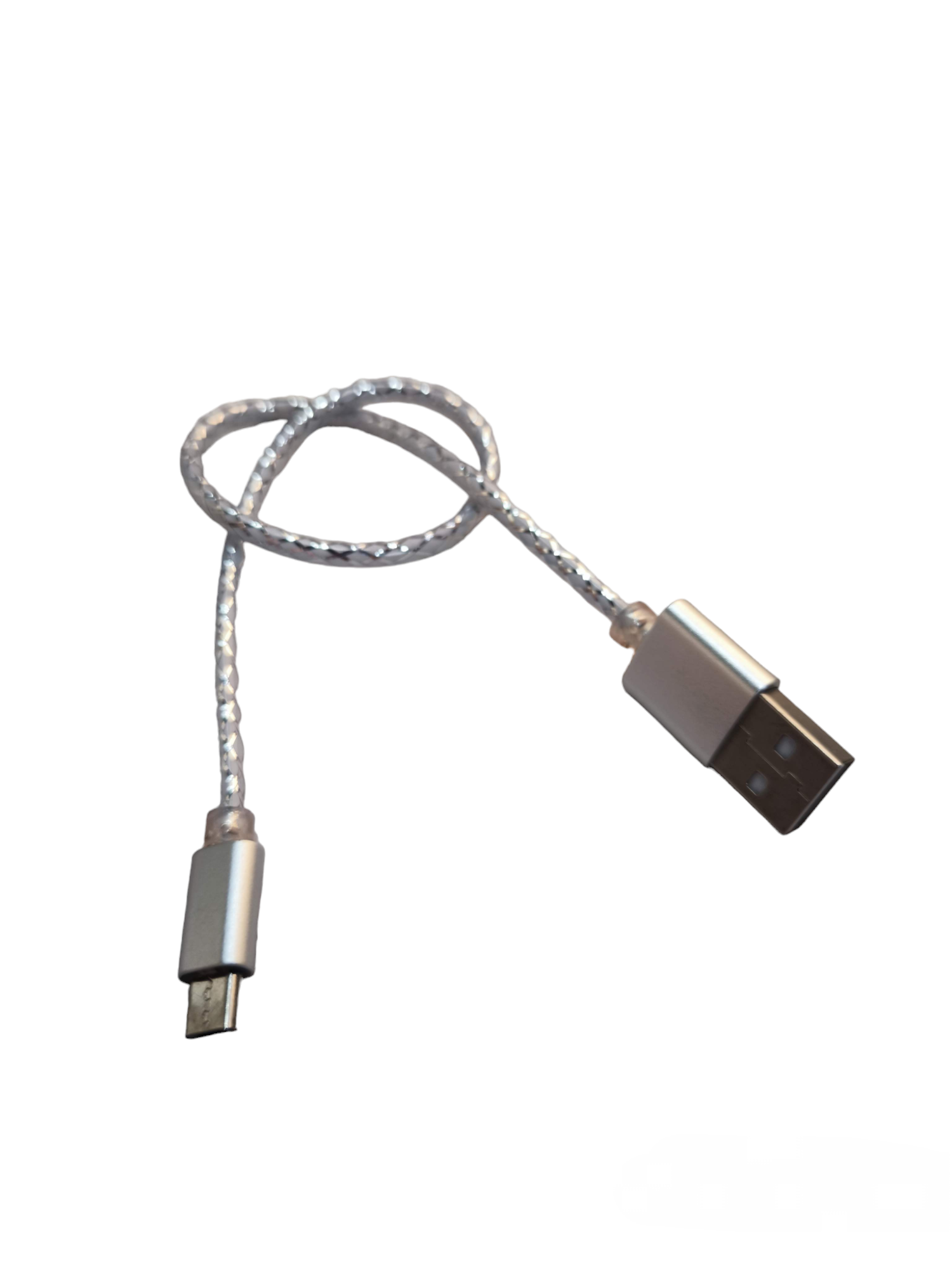 30cm micro USB charging cable with braided design and silver connectors from China