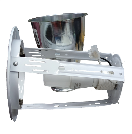 Omni & Firefly 4 inch LED pinlight housing with white adjustable mounting brackets and reflective interior