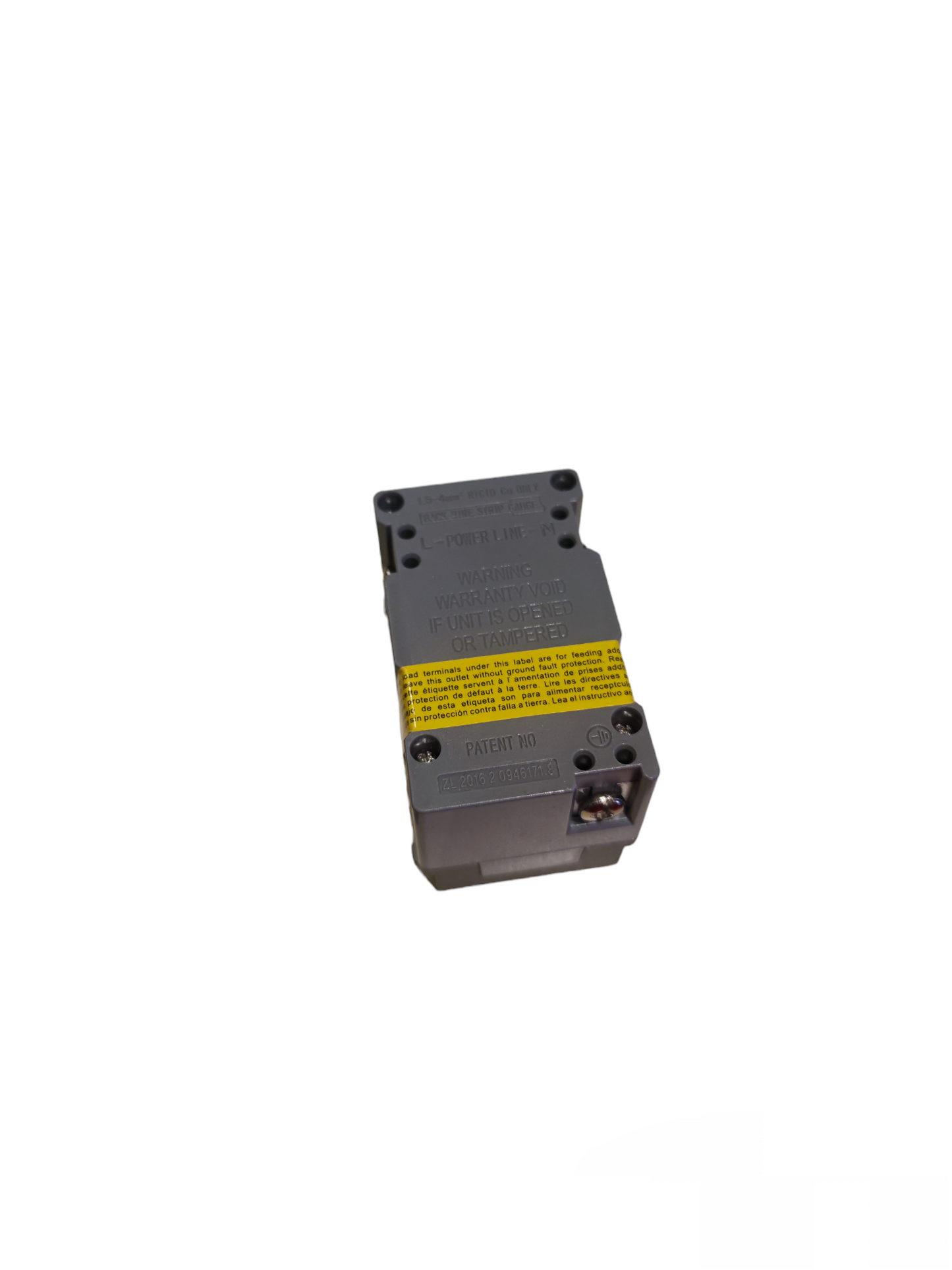 Royu GFCI Duplex Universal Outlet 20A 220V electrical power switch component with yellow warning label