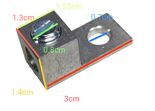 Grippes Mechanical Lugs 1 Hole - 30mm metal electrical connector with dimensions shown