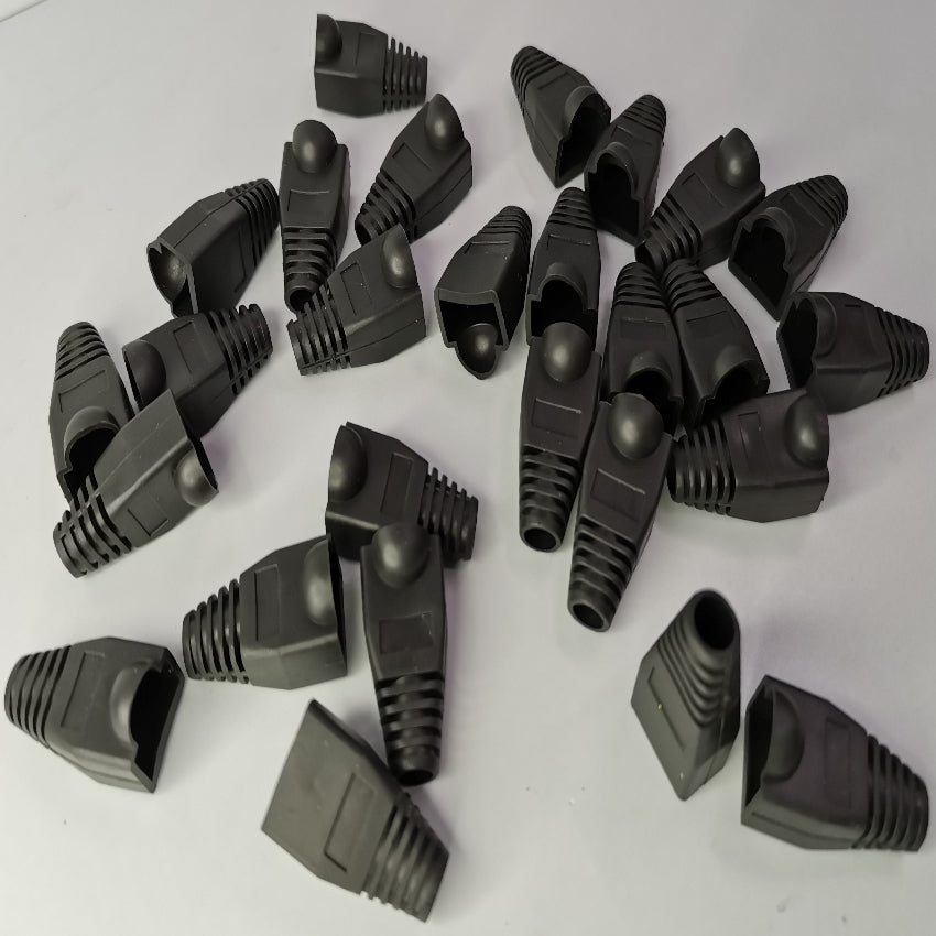 Multiple black Rubber BooT RJ45 Grippes for electrical circuitry and parts by Grippes