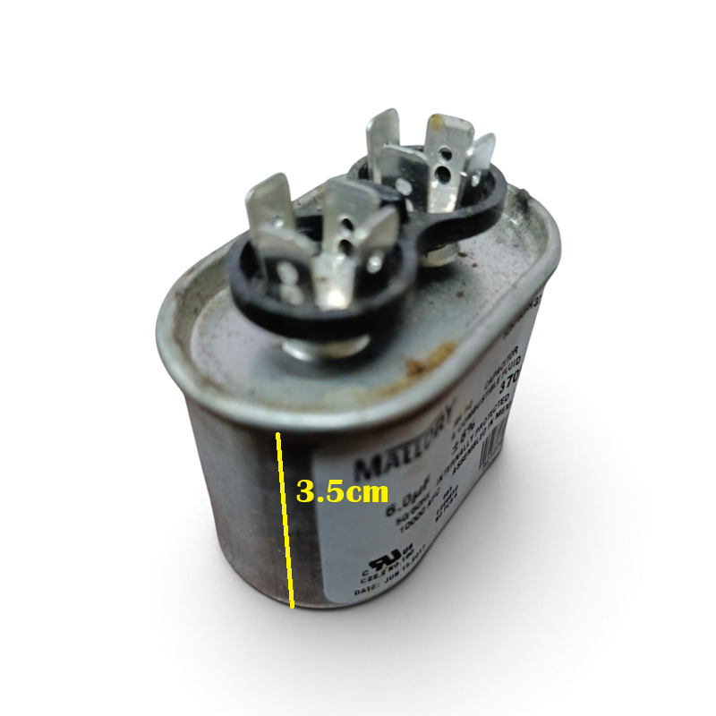 Oil-Filled Metallized Polypropylene Film Running Capacitor 6uf 370V AC 50/60Hz Aluminum Can, With Resin-Sealed Terminals