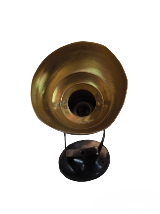 Local vintage brass reflector table lamp with black base and E27 spot light holder