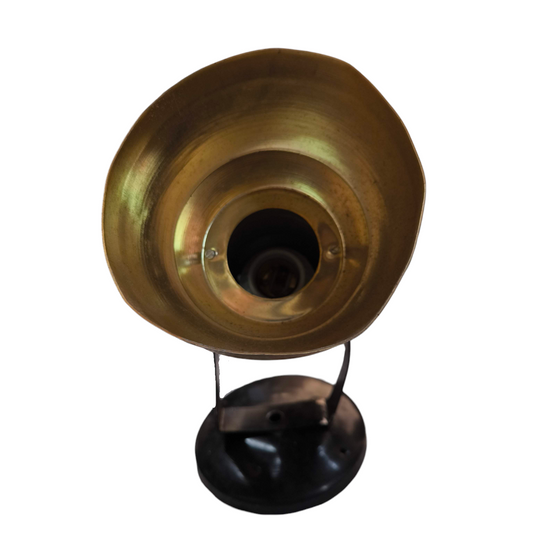 Local vintage brass reflector table lamp with black base and E27 spot light holder