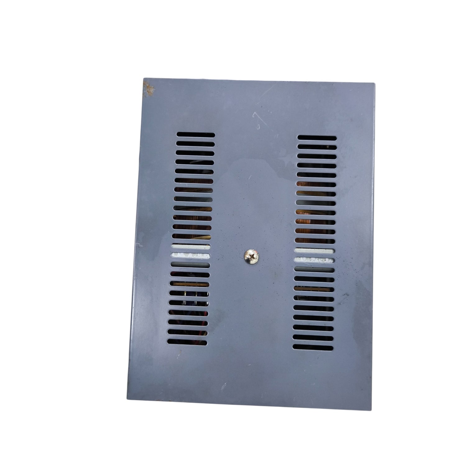 Voltac 350W Automatic Voltage Regulator gray metal ventilated rectangular case top view with center screw