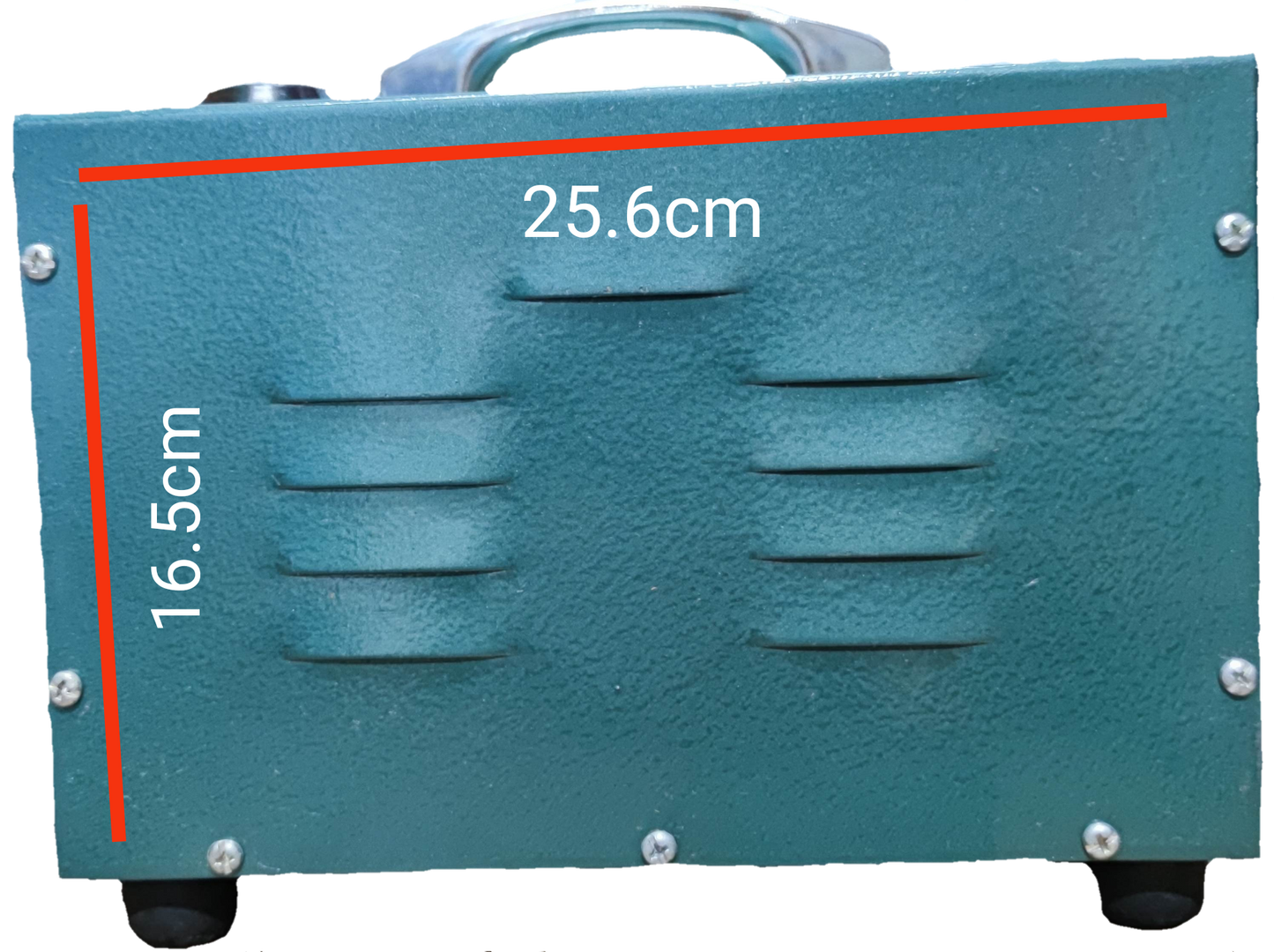 CE 1500W step down transformer 220V with metal casing and handle, measuring 25.6cm by 16.5cm