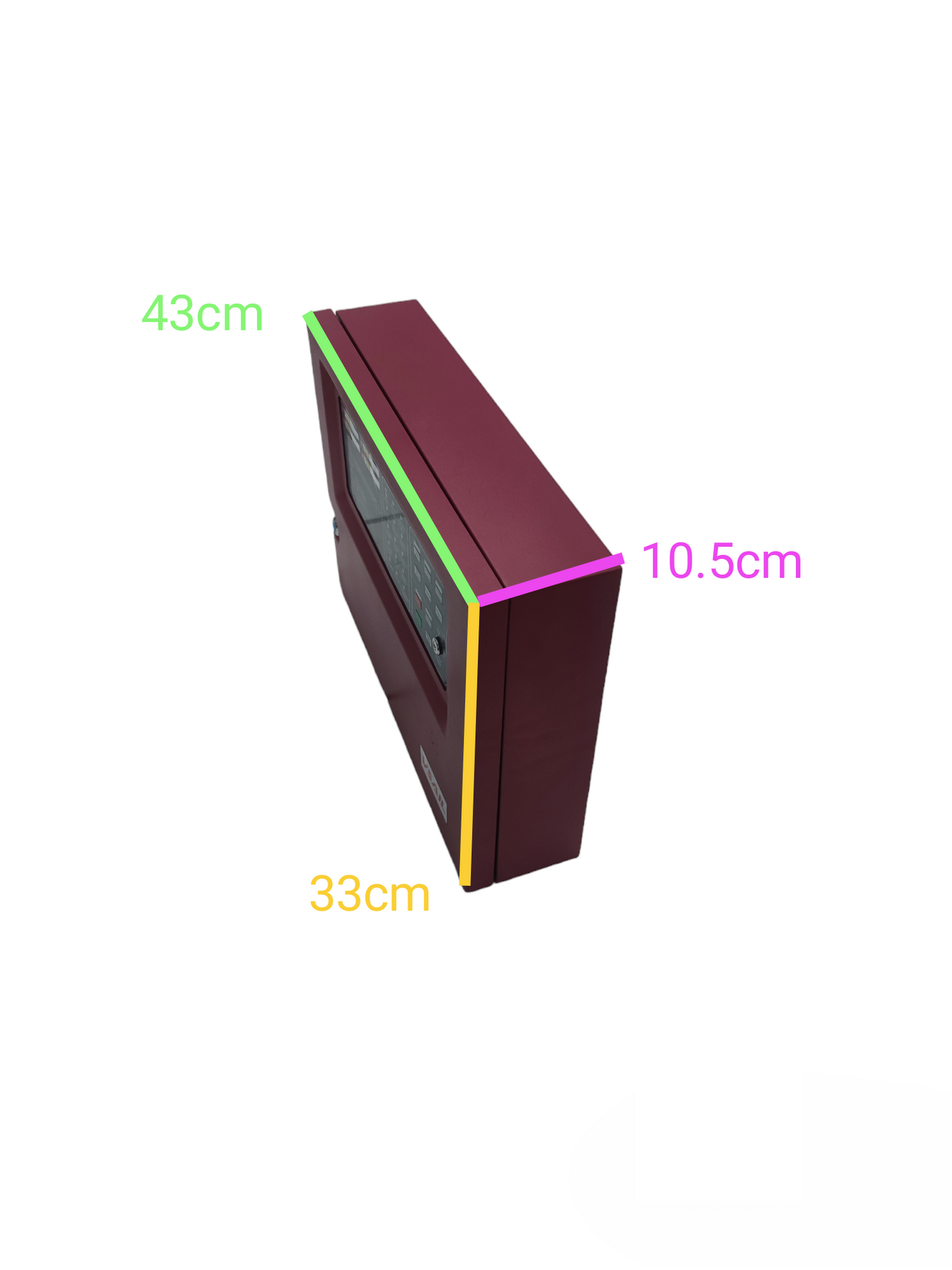 VSAIL Control Panel Conventional Type 8 Zones fire alarm with measurements 43cm by 33cm by 10.5cm