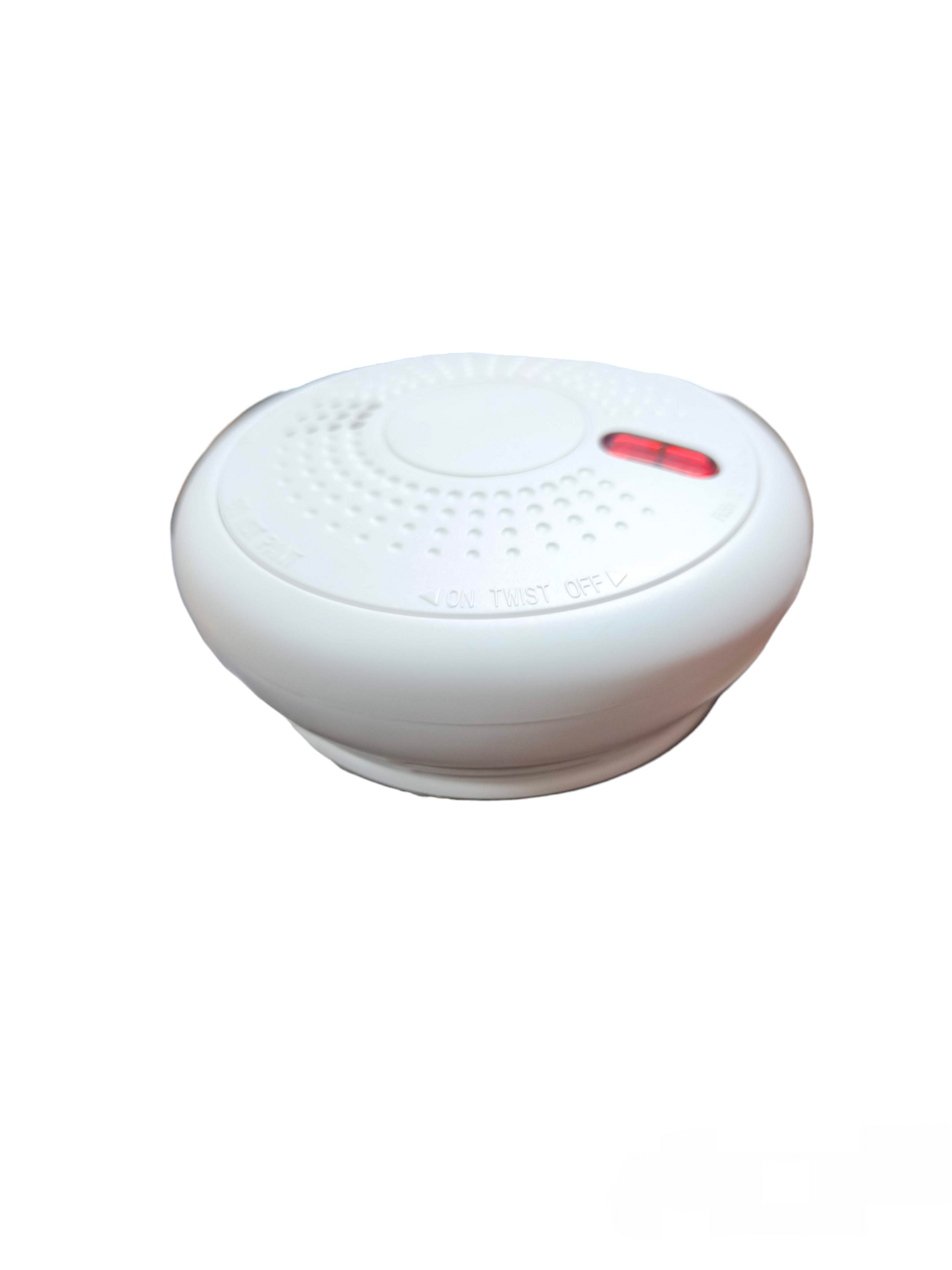 Photoelectric Smoke Alarm Watcher white round smoke detector with test button and red indicator light