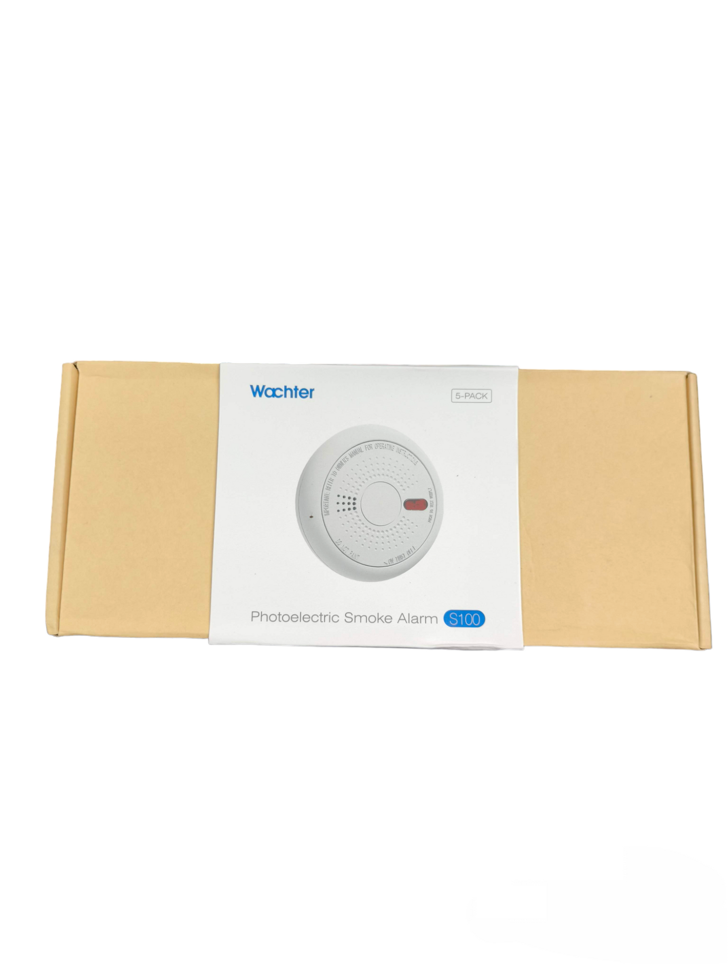 Photoelectric Smoke Alarm Watcher S100 in beige packaging for home fire safety