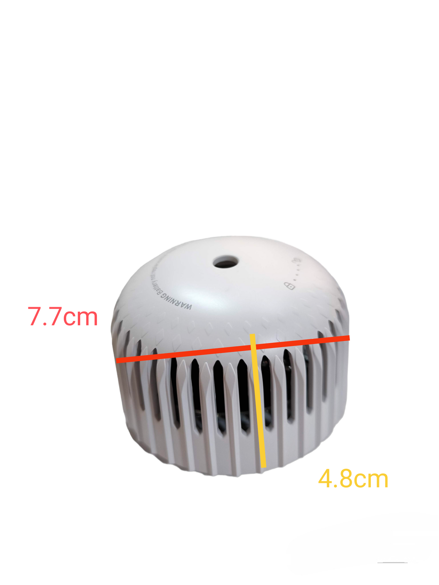 Watcher photoelectric smoke alarm with battery in white compact design measuring 7.7 cm by 4.8 cm