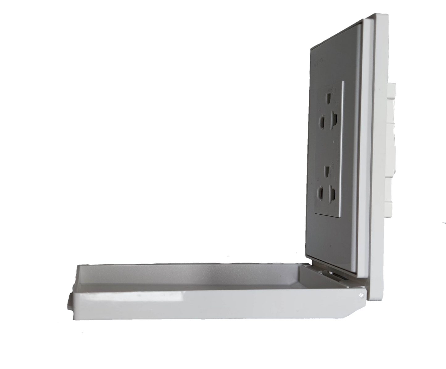 Royu Weatherproof Duplex Universal Outlet Wide Series with protective cover in open position