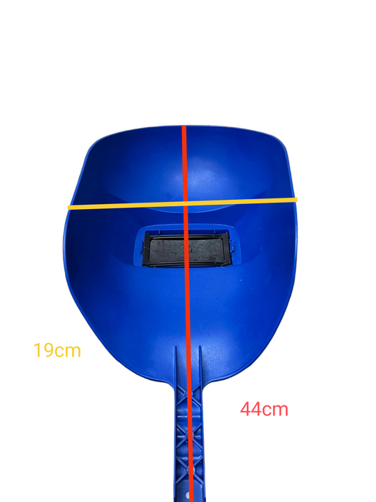 Butterfly welding mask with handle type in blue measuring 44cm by 19cm for power tool safety