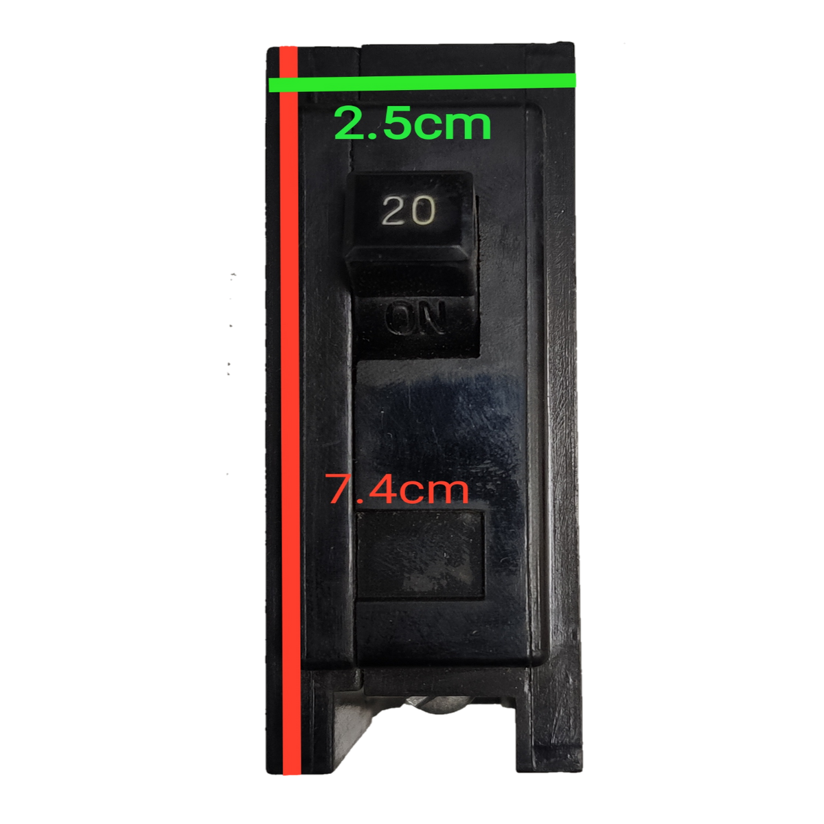 Westinghouse 20A 1 Pole Circuit Breaker Plug-in electrical component with dimensions 7.4 by 2.5 cm