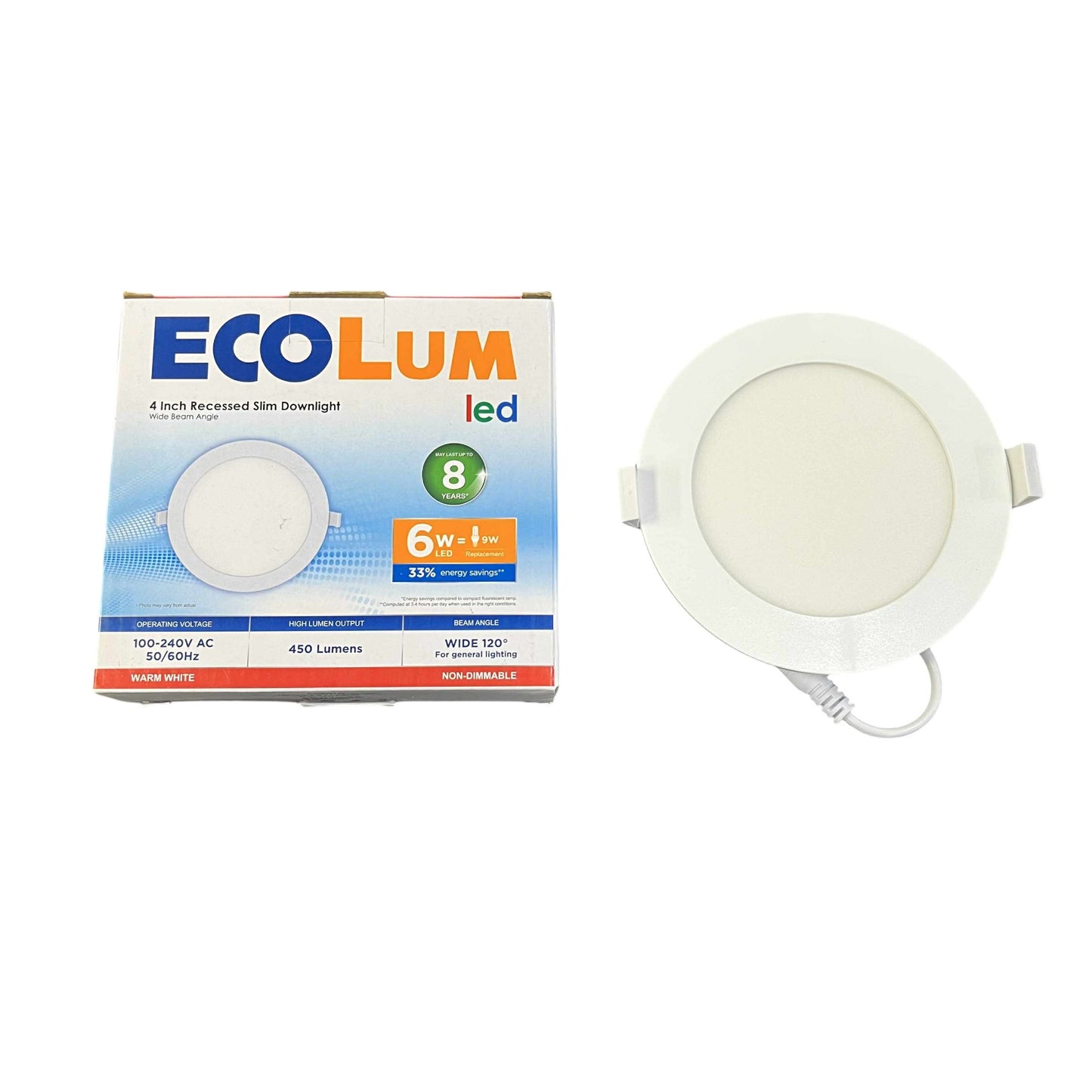 Ecolum 6W LED Round Recessed Slim Downlight 220V Warm White 120mm