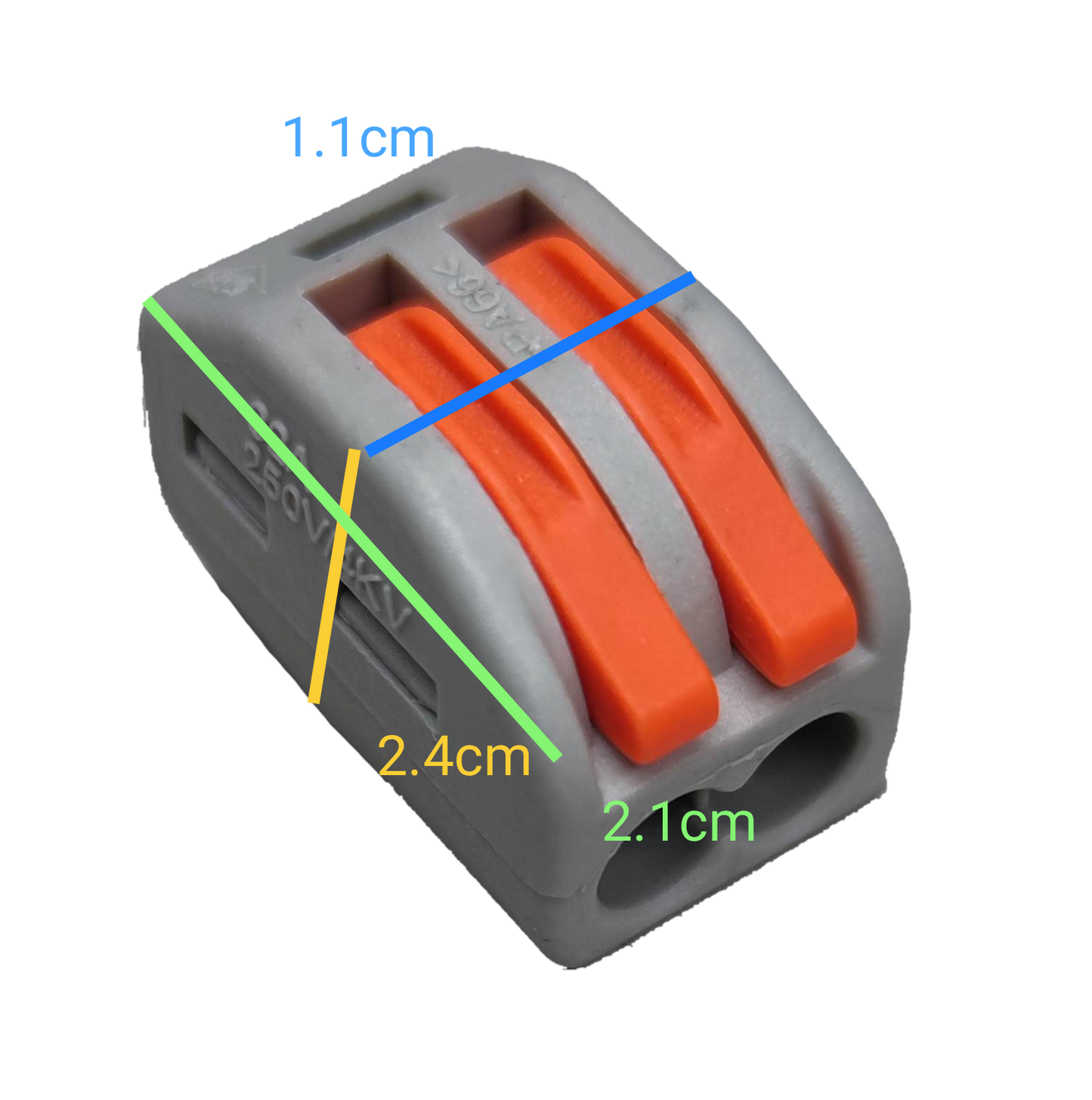 Wire Connector 32A 250V 0.08-2.5mm 4.0mm with gray body and orange levers for electrical circuitry
