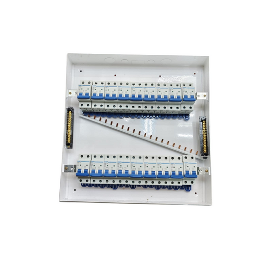 Chint and ZY 50A 36 ways surface type panel box white surface mount distribution board with 36 blue breakers and busbars