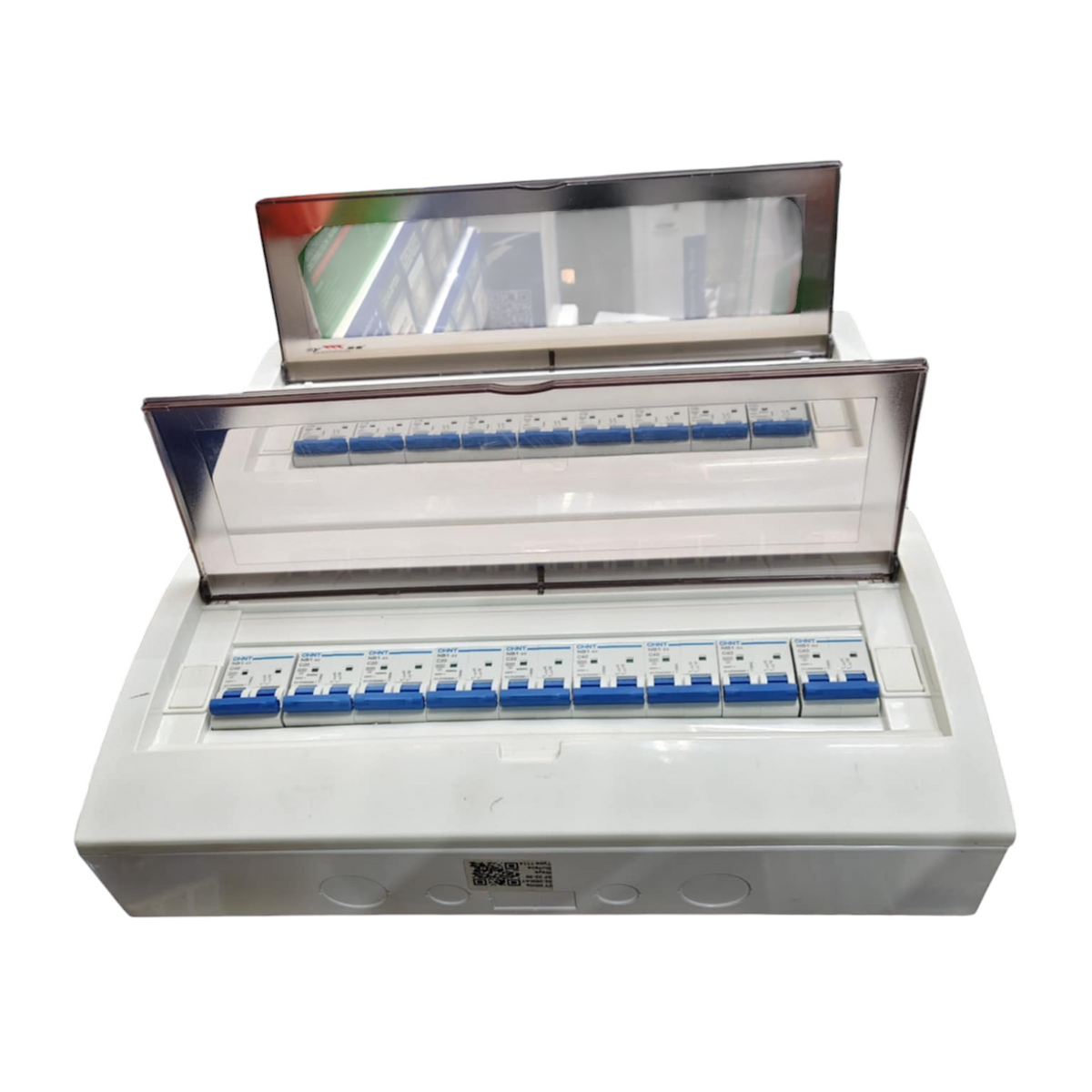 Chint and ZY 50A 36 ways surface type panel box white plastic enclosure with dual transparent hinged covers