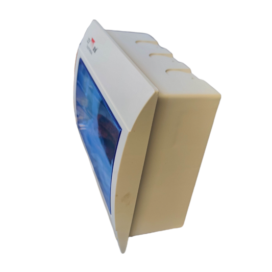 ZY 5-8 Ways Panel Board for Miniature white plastic distribution box with blue transparent cover side view