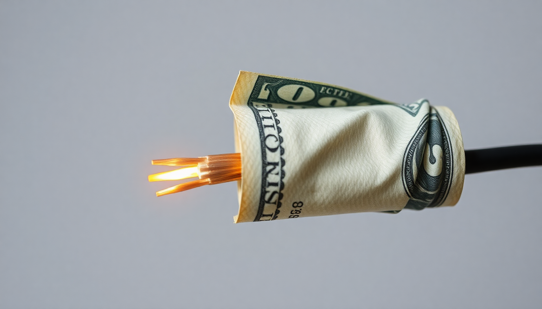 Electrical Copper Wire that is wrap by Dollar bill and the dollar bill have a burn mark