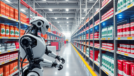 AI Robot Facility , Products are place on shelves and everything is automated