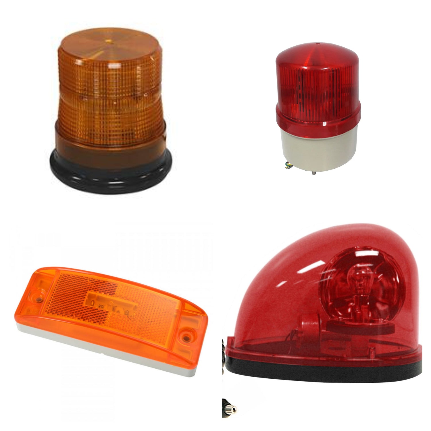 Various emergency rotary lights 220V including red and amber rotary and rectangular warning lights for safety alerts
