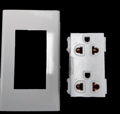 Panasonic Duplex Outlet with Ground Universal 16A 250V with Plate, Duplex Universal Outlet with Ground and Plate, 2 Gang Universal Outlet with Ground, Duplex Convenience Outlet with Ground and Plate WEG15929/WEG6802W-1
