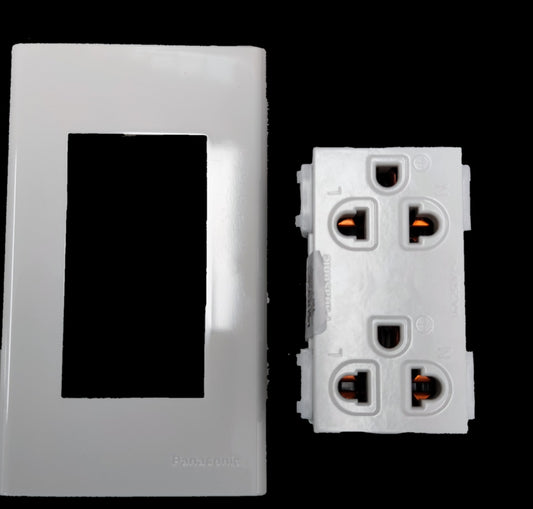 Panasonic Duplex Outlet with Ground Universal 16A 250V with Plate, Duplex Universal Outlet with Ground and Plate, 2 Gang Universal Outlet with Ground, Duplex Convenience Outlet with Ground and Plate WEG15929/WEG6802W-1